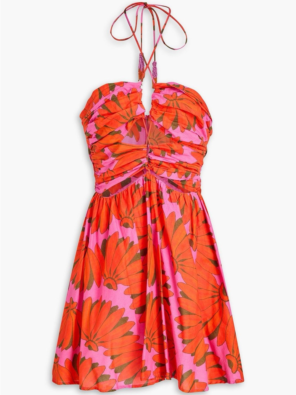 NWT Farm Rio Copacabana Pink Orange Floral Banana Halter Mini Dress